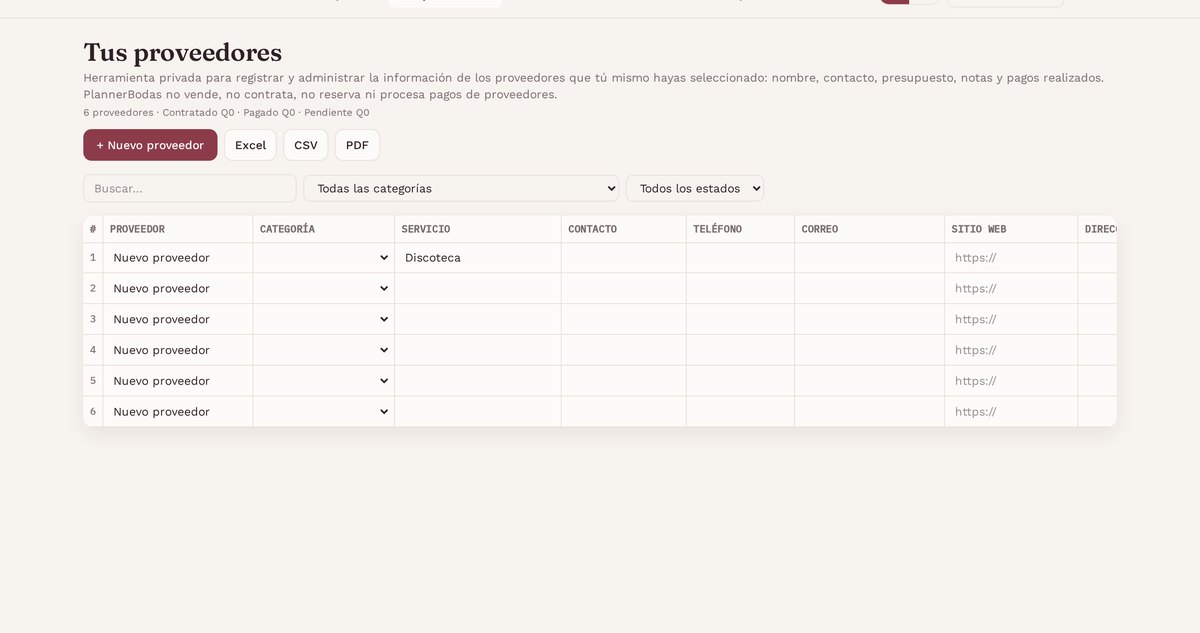 Planilla de control de proveedores